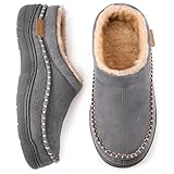 Zigzagger Men's Slip On Moccasin Slippers, Indoor/Outdoor Warm Fuzzy My Pillow Comfy House Shoes, Fluffy Wide Loafer Slippers,Grey,7-8 D(M) US
