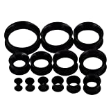 Qmcandy 26pcs 8G-1' Black Thin Silicone Double Flared Hollow Flexible Ear Tunnels Kit Ear Stretching Set (13 Pairs)