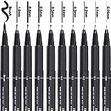 Precision Micro-Line Pens, Set of 10 Black Micro-Pen Fineliner Calligraphy Pens, Waterproof Archival Ink Multiliner Pens for Artist Illustration, Sketching, Technical Drawing, Manga, Scrapbooking