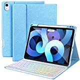 iPad Air 5th 4th Generation Case with Keyboard - 7 Color Backlight Detachable Keyboard Tablet Cover with Pencil Holder for iPad Air 5th Gen 2022/iPad Air 4th Gen 2020 10.9, Sky Blue