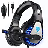 BUTFULAKE GH-1 Gaming Headset for PS5, PS4, Xbox One, Xbox One S, PC, Nintendo Switch, Mac, Laptop, 3.5mm Wired Pro Stereo Over Ear Gaming Headphones with Noise Cancelling Mic, LED Light, Black