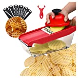 Upgrade Potato Lattice Maker Stainless Steel Wavy Chopper Potato French Fry Cutter Slicer Portable Home Kitchen Bar Multi Tools Set Gadgets Kit Accessories (Red, 4)