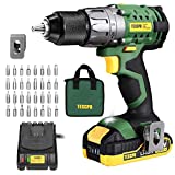 TECCPO Power Drill, Cordless Drill with Battery and Charger(2000mAh), 530 In-lbs, 24+1 Torque Setting, 0-1700RPM Variable Speed, 33pcs Accessories Drill Set, Drill with 1/2' Metal Keyless Chuck