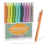 Colored Retractable Gel Pens, Shuttle Art 11 Vintage Ink Colors, Cute Pens 0.5mm Fine Point Quick Drying for Writing Drawing Journaling Note Taking School Office Home