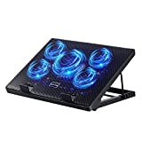 Kootek Laptop Cooling Pad 12'-17' Cooler Pad Chill Mat 5 Quiet Fans LED Lights and 2 USB 2.0 Ports Adjustable Mounts Laptop Stand Height Angle, Blue