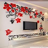 ENCOFT Wall Stickers, Acrylic Home Wall Decor, Red Flower Wall Decor Sticker, Wall Decorations, Decorative Wall Art, Room Decor for Dorm, Living Room, Bedroom, Dining Room, Kitchen, 86.6' x 26'