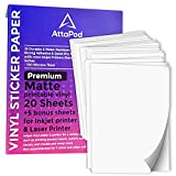 Attapod Printable Vinyl Sticker Paper Waterproof - Photo Stickers and More - 25 Sheets Thick Matte Vinyl Sticker Paper For Inkjet and Laser - Quick Dry - Superior Adhesive - 8.5 x 11 Inches