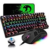Mechanical Gaming Keyboard and Mouse Combo,87 Keys Compact Rainbow Backlit Keyboard,RGB Backlit 6400 DPI Lightweight Gaming Mouse with Honeycomb Shell for Windows PC Gamers