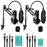 Movo 2-Pack Universal Cardioid Condenser Microphone Kit with Articulating Scissor Arm Mic Stand, Shock Mount and Gooseneck Pop Filter - Home Studio Equipment Set for YouTube, Podcast, Streaming, ASMR
