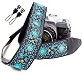 Art Tribute Blue Woven Vintage Camera Strap For All DSLR Camera. Embroidered Christmas Gift, Universal Neck & Shoulder Strap, Floral Pattern, Great Photographer Stocking Stuffer for Photographers