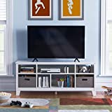 MARTHA STEWART Living and Learning Kids' Media Console - Creamy White: Wooden TV Stand with Shelves and Fabric Bins – Storage Cubby Organizer for TV's up to 55 Inches