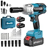 Cordless Impact Wrench, SeeSii Brushless Impact Wrench 1/2 inch Max Torque 479 Ft-lbs(650Nm), 3300RPM w/ 2x 4.0 Battery, 6 Sockets,9 Drill,6 Screws, High Torque Power Impact Wrench for Car Home, WH700