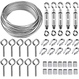 TooTaci Turnbuckle Wire Tensioner Strainer Kit with 100ft Stainless Steel Coated Wire Rope,1/16' Steel Cable,Turnbuckles for Cables Wire,for Garden Wire,Picture Wire,Strings Light Hanging,Shade Sails