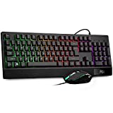 Rii RK400 RGB Gaming Keyboard and Mouse Combo ,Wired Mechanical Feel 3-LED Backlit Keyboard,104 Keys USB Ergonomic Wrist Rest Keyboard,6 Button RGB Mouse for Windows Gamer Desktop, Computer (Black)