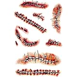 10 Sheets Halloween Temporary Tattoos, Halloween Stickers with Fake Blood Costume, Zombie Scars Tattoos for Halloween Parties, Party Favor, Party Supplies