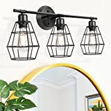 3-Light Industrial Bathroom Vanity Lights, Farmhouse Wall Light Fixture, Metal Cage Wall Sconce, Vintage Porch Wall Lamp for Mirror Cabinets, Kitchen, Living Room, Workshop
