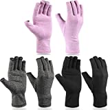 3 Pairs Compression Craft Arthritis Hands Gloves Fingerless Pressure Joint Relief for Quilting Sewing Typing Household Duties (Black, Gray, Purple,L)