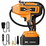 AIRXWILLS Tire Inflator Air Compressor, 20V Truck Air Pump with Rechargeable Li-ion Battery, 12V Cordless Car Power Adapter Tire Pump, Large Digital Pressure Gauge, for Pickup Truck Car Tires.