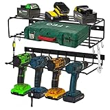 LADECH Set of 2 Holder Rack with Storage Shelf - Power Tool Organizer , Holds 4 Drills & Batteries - Heavy Duty Hanging Wall Mount for Garage , Home , Workshop