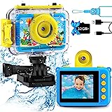 GKTZ Kids Waterproof Camera - 180 Rotatable 20MP Children Digital Action Camera Underwater Sports Camera, Birthday Gift Toys for Boys 3 4 5 6 7 8 9 10 Year Old with 32GB SD Card (Blue)