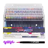 100 Color Super Markers Watercolor Real Brush Pen Set with 4 Bonus Water Brush Pens - Soft Flexible Brush Tips - Fine & Broad Lines, Vibrant Colors - Coloring Books, Manga, Comic, Calligraphy, Art