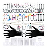 Xpircn 120PCS Piercing Jewelry Kit Piercing Needles Stainless Steel Acrylic 14G 16G Nose Septum Horseshoe Lip Tongue Eyebrow Tragus Belly Tongue Nipple Barbell Rings Piercing Jewelry Kit Tool