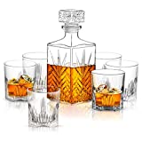 Paksh Novelty 7-Piece Italian Crafted Glass Decanter & Whisky Glasses Set, Elegant Whiskey Decanter with Ornate Stopper and 6 Exquisite Cocktail Glasses