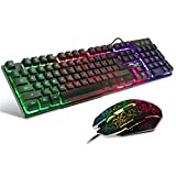 BAKTH Multiple Color Rainbow LED Backlit Mechanical Feeling USB Wired Gaming Keyboard and Mouse Combo for Working or Game
