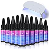 10pcs Newest UV Resin Super Fast Curing Crystal Clear High Transparency Resin Crafts DIY Jewelry Making Kit with Mini Foldable UV Lamp for Beginners Gifts Silicone Resin Molds