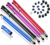 Bargains Depot (4Pcs [New Upgraded] 2-in-1 Universal Capacitive Stylus/styli 5.5' L with 20 Pcs Replacement Rubber Tips - (Black/Blue/Purple/Red)