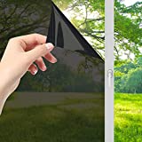LMLPT Window Privacy Film See Out Not in, One Way Window Film Sun Blocking Anti UV Window Heat Insulation Film Self-Adhesive Mirror Black Window Tint for Home, Magic Black, 15.75 inch x 9.84 feet