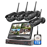 [8CH Expandable] Hiseeu Wireless Security Camera System with 10.1' LCD 2K Monitor, 4Pcs 1296P Outdoor Indoor Cameras with One-Way Audio, Night Vision, Waterproof, Motion Detection, 1TB Hard Drive