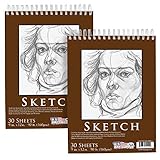 U.S. Art Supply 9' x 12' Premium Heavy-Weight Paper Spiral Bound Sketch Pad, 90 Pound (160gsm), Pad of 30-Sheets (Pack of 2 Pads)