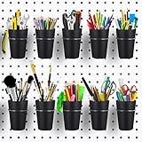 10 Sets Pegboard Cups with Pegboard Hooks, Pegboard Bins with Rings, Hooks for Pegboard Cup Holder for Organizing Accessories Tools Storage Office Workshop Garage Workbench Black