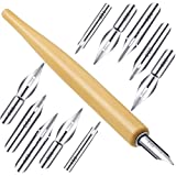 11 Pieces Comic Pen Nib Set, G-Pen Nib Stainless Steel Comic Pen Nib Calligraphy Nibs with Wooden Comic Pen Nib Holder for Writing, Painting, Signing