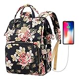 Laptop Backpack for Women,15.6 Inch Stylish College School Backpack with USB Charging Port,Water Resistant Casual Daypack Laptop Backpack for Girls/Nurse/Teacher/Travel (Flower Pattern)