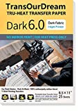 TransOurDream Iron on Heat Transfer Paper for Heat Press (25 Sheets, 8.5x11', Dark 6.0) Printable HTV Heat Transfer Vinyl for T Shirts Iron on Transfers for Inkjet Printer (TRANS-D6-20)