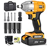 Adedad 20V Cordless Impact Wrench 1/2 inch, Brushless, 240 ft-lbs High Torque 2900 RPM Impact Gun with Charger & 2.0Ah Power Battery, 9 Pcs Sockets & Drive Set , 2 Variable Speed