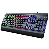 Dacoity Gaming Keyboard, 104 Keys All-Metal Panel, Rainbow LED Backlit Quiet Computer Keyboard, Wrist Rest, Multimedia Keys, Anti-ghosting Keys, Waterproof Light Up USB Wired Keyboard for PC Mac Xbox