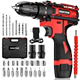 Cordless Drill Set 2 Batteries, WAKYME 12.6V Power Drill 30NM 18+1 Clutch, 3/8' Keyless Chuck, Variable Speed Built-in LED Electric Driver Drill for Drilling Wall, Bricks, Wood, Metal etc