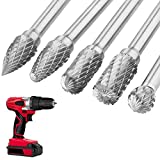 5Pcs Premium Tungsten Steel Carbide Rotary Burr Set, 1/4inch Shank Double Cut Carbide Burr Set, 8MM Head Die Grinder Bits for Die Grinder Drill, DIY Wood-working Carving, Metal Polishing, Engraving