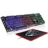 RGB Gaming Keyboard and Colorful Mouse Combo,USB Wired LED Backlight Gaming Mouse and Keyboard for Laptop PC Computer Gaming and Work,Letter Glow,Mechanical Feeling