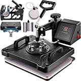 VEVOR Heat Press Machine, 12 x 15 Inch, 6 in 1 Combo Swing Away T-Shirt Sublimation Transfer Printer with Teflon Coated, Mug/Hat/Plate Accessories Included, ETL/FCC Certificated, Black