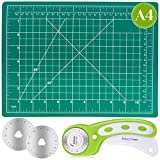 Rotary Cutter Set, Audab Self Healing Sewing Mats Rotary Cutter and Mat 45mm Rotary Fabric Cutter Set with 2 Blades Rotary Cutting Mat for Crafts Fabric Quilting Hobby (9' x 12' (A4))