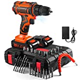 Drill Set, V VONTOX 20V Cordless Drill with 2 Batteries 2000mAh and Fast Charger, Home Power Drill 3/8' Keyless Chuck, 2 Variable Speed, 370 In-lb Torque, 24pcs Drill/Driver Bits, Fathers Day Gifts