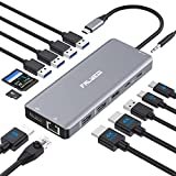 USB C Laptop Docking Station Dual Monitor, 14 in 1 USB C Hub Multiport Adapter Dongle with 2 HDMI, DisplayPort, Ethernet, SD/TF, USB C/A Ports, PD, Mic/Audio, Compatible for MacBook Dell HP Lenovo