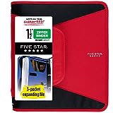 Five Star Zipper Binder, 1-1/2 Inch 3-Ring Binder with 3-Pocket Expanding File, 500 Sheet Capacity, Red (72206)