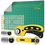 Magicfly Rotary Cutter Set, 45mm and 28mm Fabric Cutters Kit with Extra 10 Blades, A3 Double-Sided Self Healing Cutting Mat, 12x6 Inch Quilting Ruler for Sewing, Fabric Cutting, Art Crafting