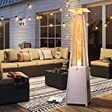 Lausaint Home Outdoor Patio Propane Heater for Outdoor Use, Pyramid Deck Heater with Cover & Wheels & Quartz Glass Tube for Outdoor Use, 4500btu, Stainless Steel, 87'