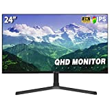 CRUA 24' Monitor, QHD(2560x1440P) IPS 75HZ 100% sRGB Color Gamut Professional Computer Monitors, Desktop PC Business Display Have Low Blue Light, 3-Side Borderless and VESA Mountable(HDMI, DP)-Black